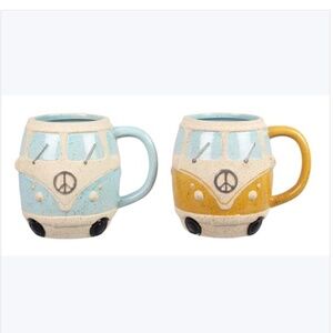 Retro Peace Bus Stoneware Mug Set of Two Ceramic Vibrant Vibes